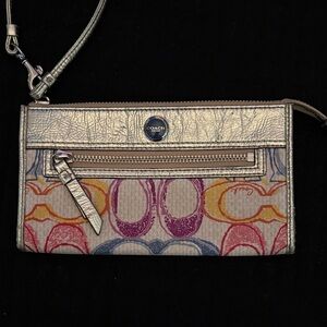 Coach Gold and Multicolor Signature Wristlet